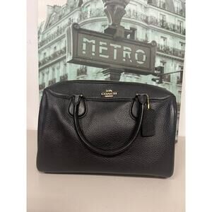 Coach F31376 Pebble Leather Large Bennett Satchel Crossbody Bag Black